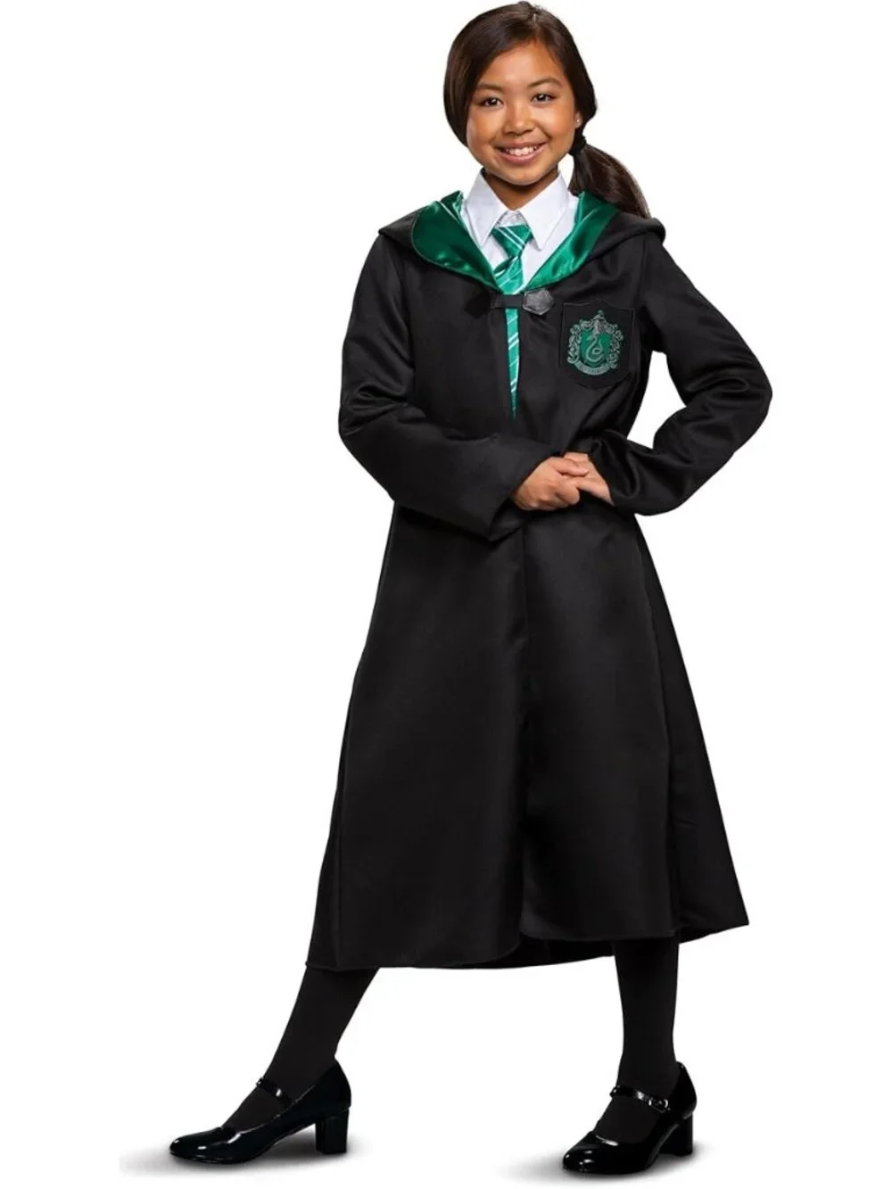 Harry Potter Slytherin Kids Costume 10-12 Robe Cloak Hogwarts and Draco Wand - Picture 3 of 8